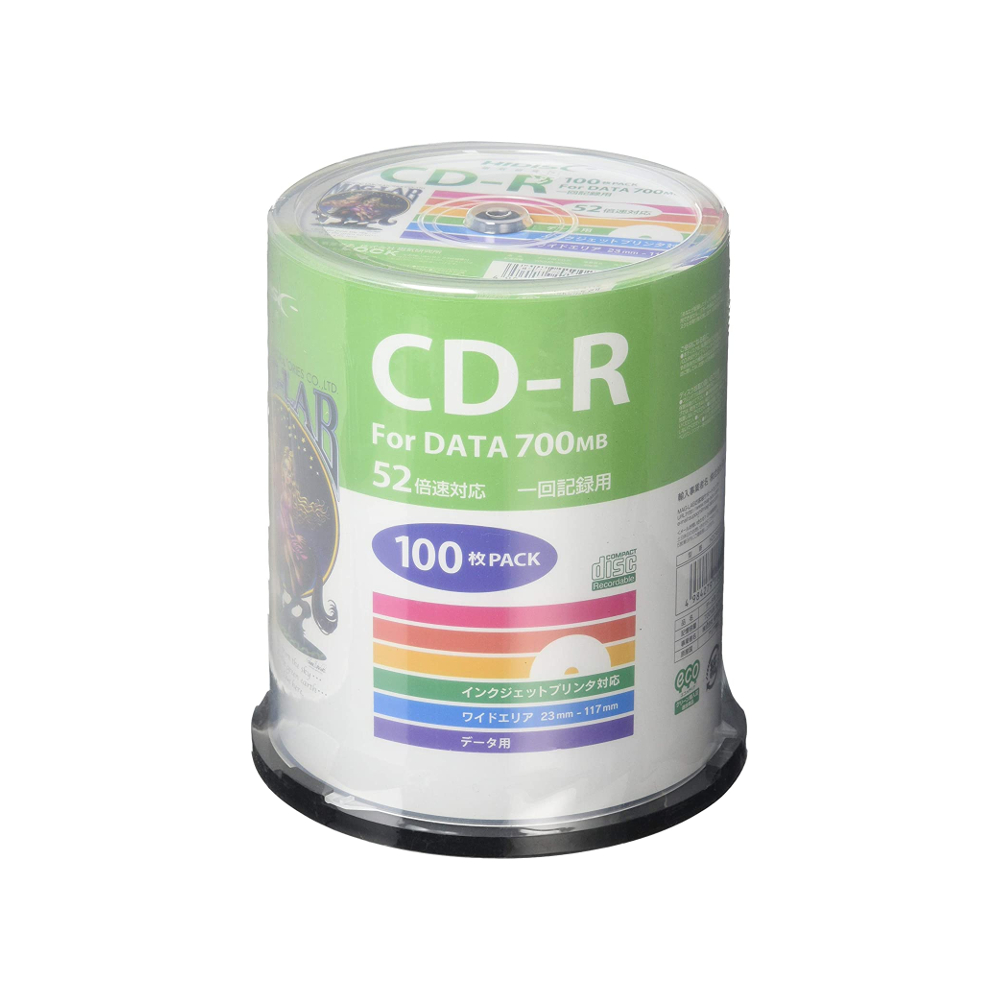 HIDISC CD-R データ用 700MB 52倍速対応 100枚 スピンドルケース入り ホワイト ワイドプリンタブル