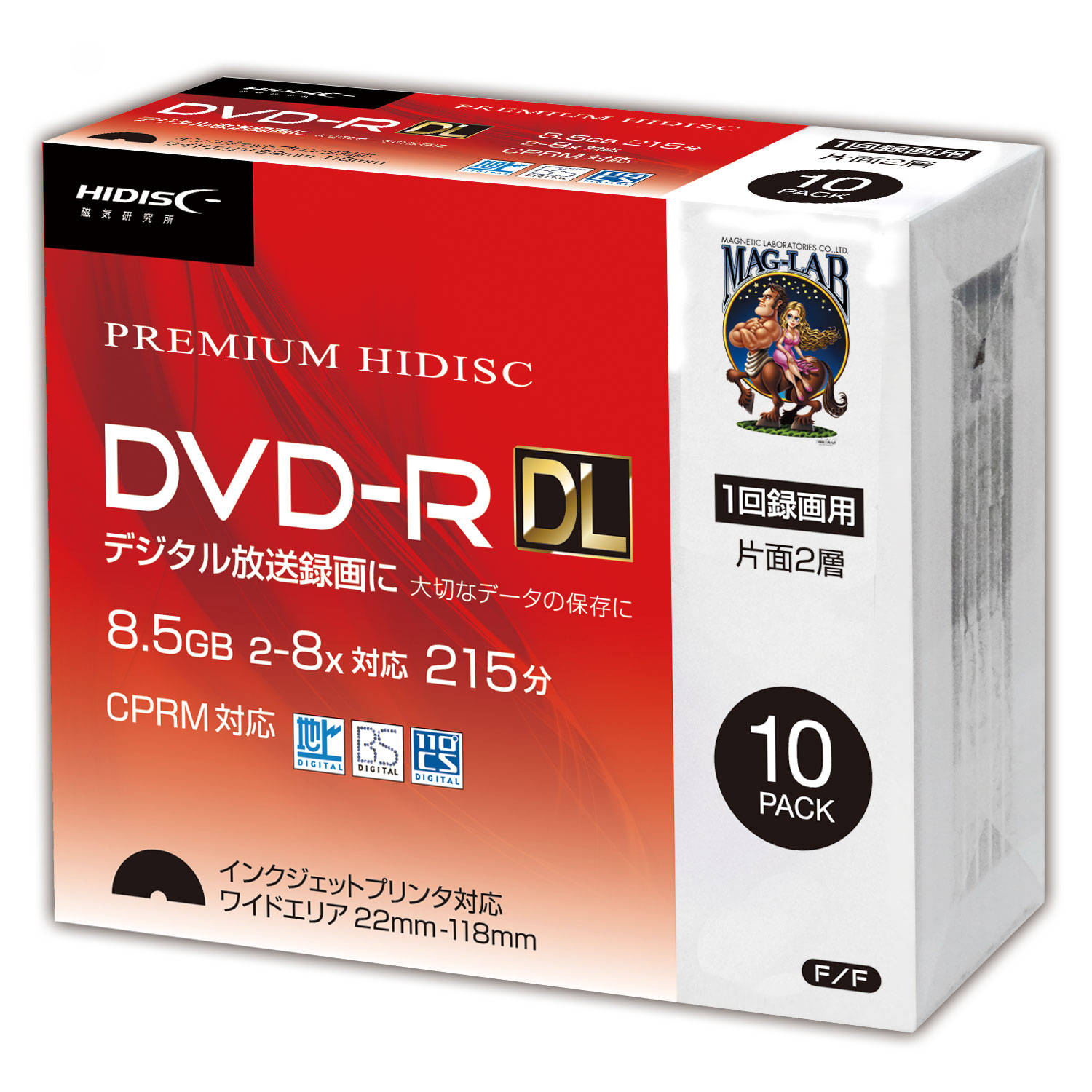 HIDISC DVD-R DL 8倍速対応 8.5GB 1回 CPRM対応 録画用 インクジェットプリンタ対応10枚　スリムケース入り HDDR21JCP10SC