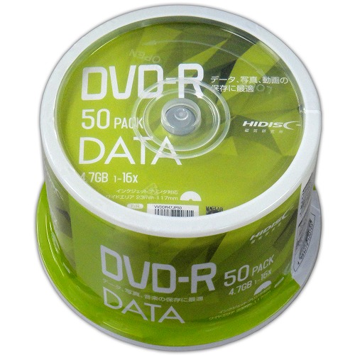 HIDISC DVD-R データ用 4.7GB 1-16倍速 50枚 スピンドルケース ホワイトワイドプリンタブル インクジェットプリンタ対応