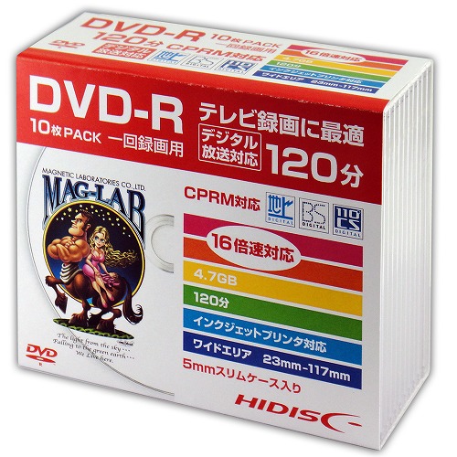 HIDISC DVD-R 録画用 120分 16倍速対応 10枚 5mmSlimケース入り 