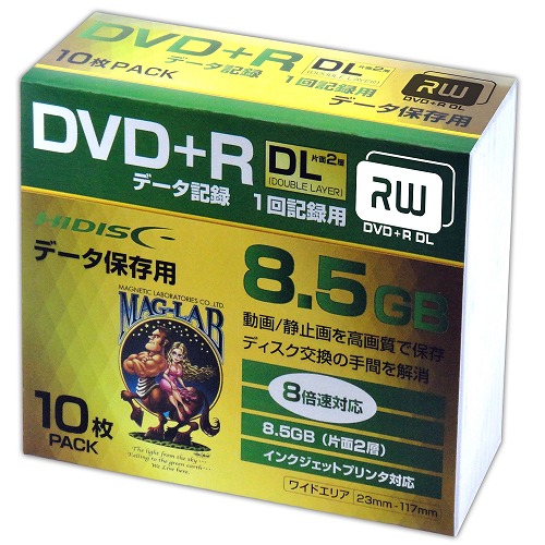 HIDISC DVD+R DL 8倍速対応 8.5GB 1回 データ記録用 インクジェットプリンタ対応10枚　スリムケース入り HDD+R85HP10SC