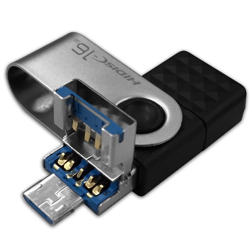 HIDISC 1本3役OTG USBフラッシュメモリー USB TypeC/microUSB/USB3.1対応 16GB スイング式 最大読込速度200MB/s HDUF118C16G3C