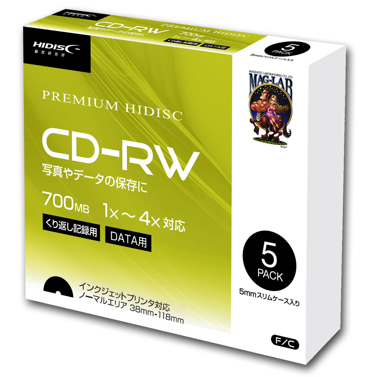 HIDISC データ用 CD-RW 1-4倍速5mmスリムケース入り5枚パック