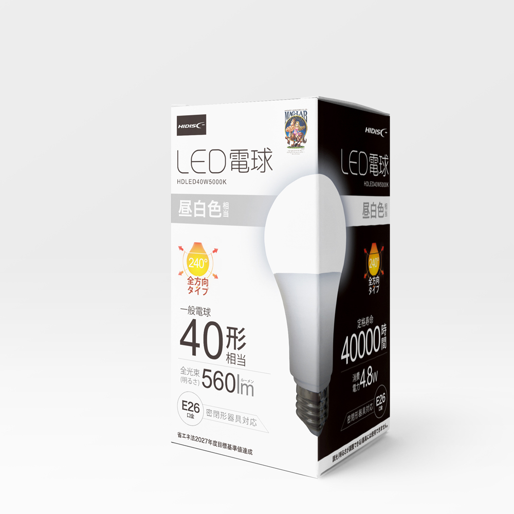 HIDISC LED電球（一般電球40形相当） 昼白色 HDLED40W5000K