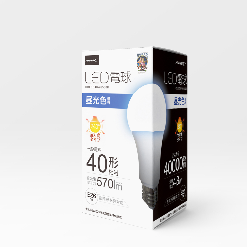 HIDISC LED電球（一般電球40形相当） 昼光色 HDLED40W6500K