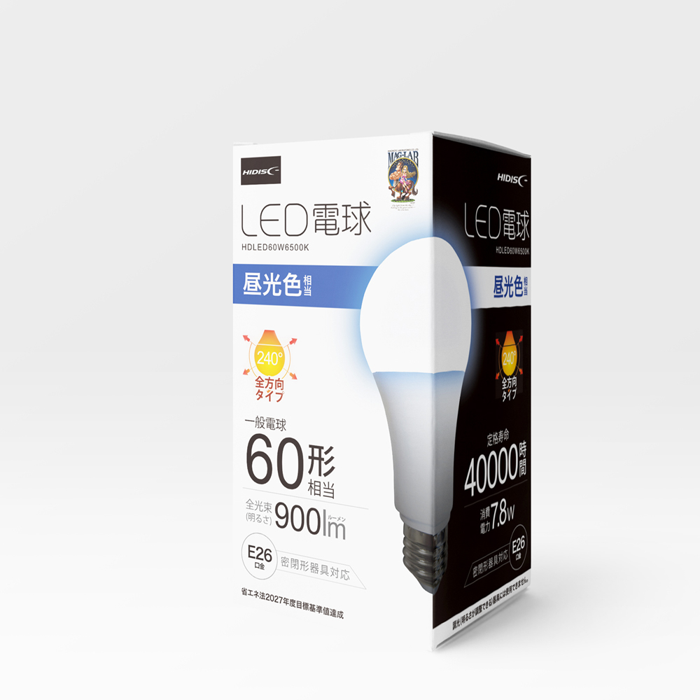 HIDISC LED電球（一般電球60形相当） 昼光色 HDLED60W6500K