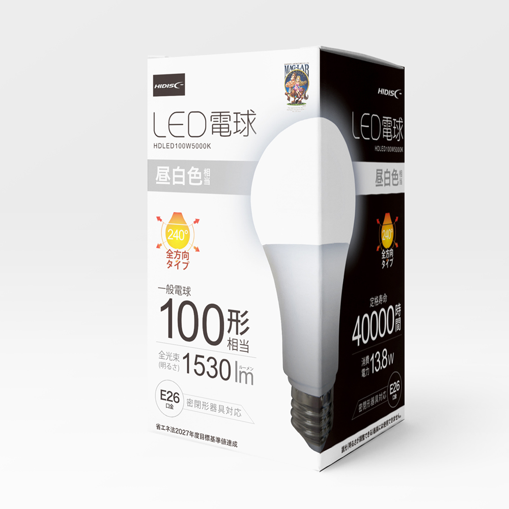 HIDISC LED電球（一般電球100形相当） 昼白色 HDLED100W5000K