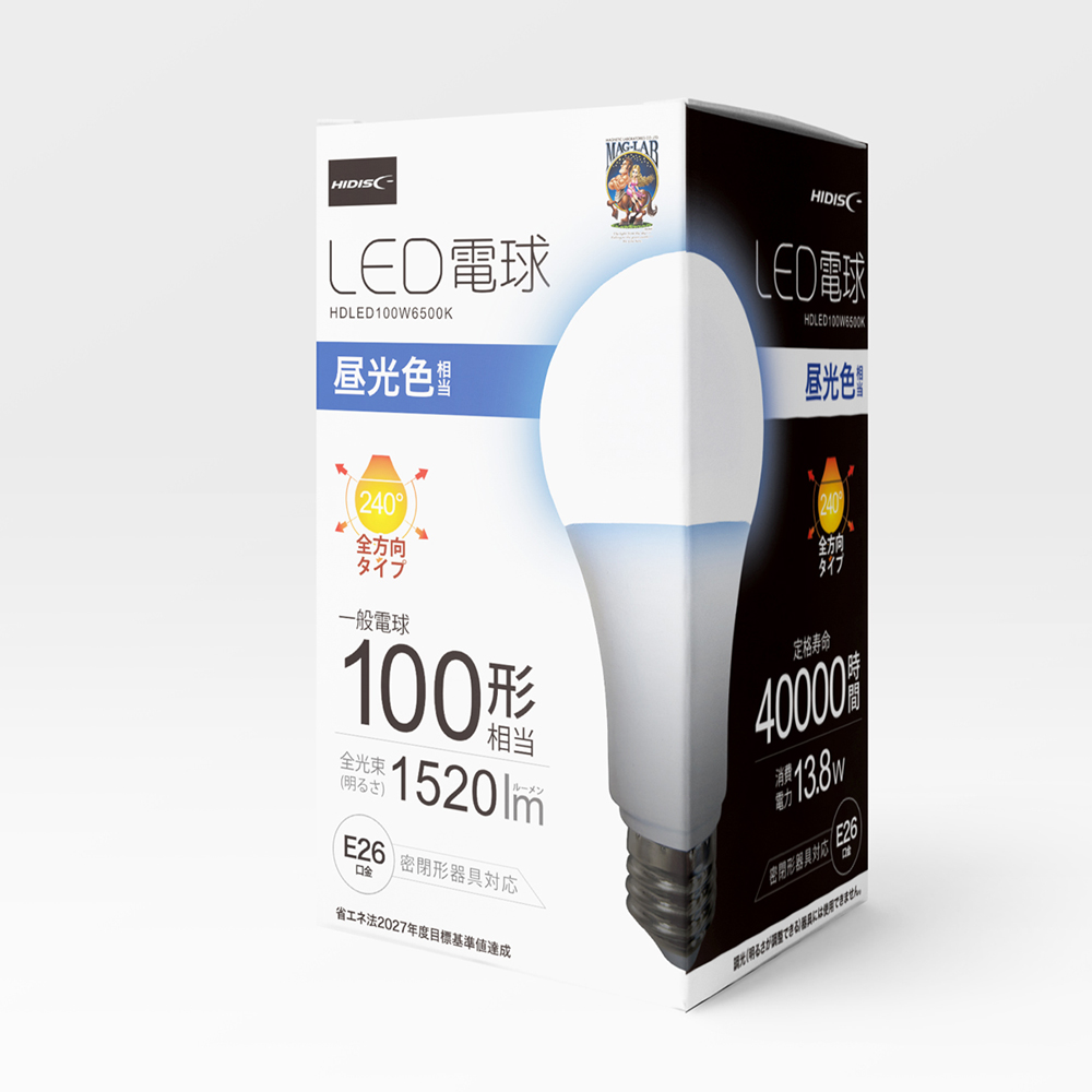 HIDISC LED電球（一般電球100形相当） 昼光色 HDLED100W6500K