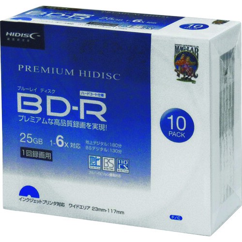 PREMIUM HIDISC BD-R 6倍速 映像用デジタル放送対応 インクジェットプリンタ対応10枚5mmスリムケース入り