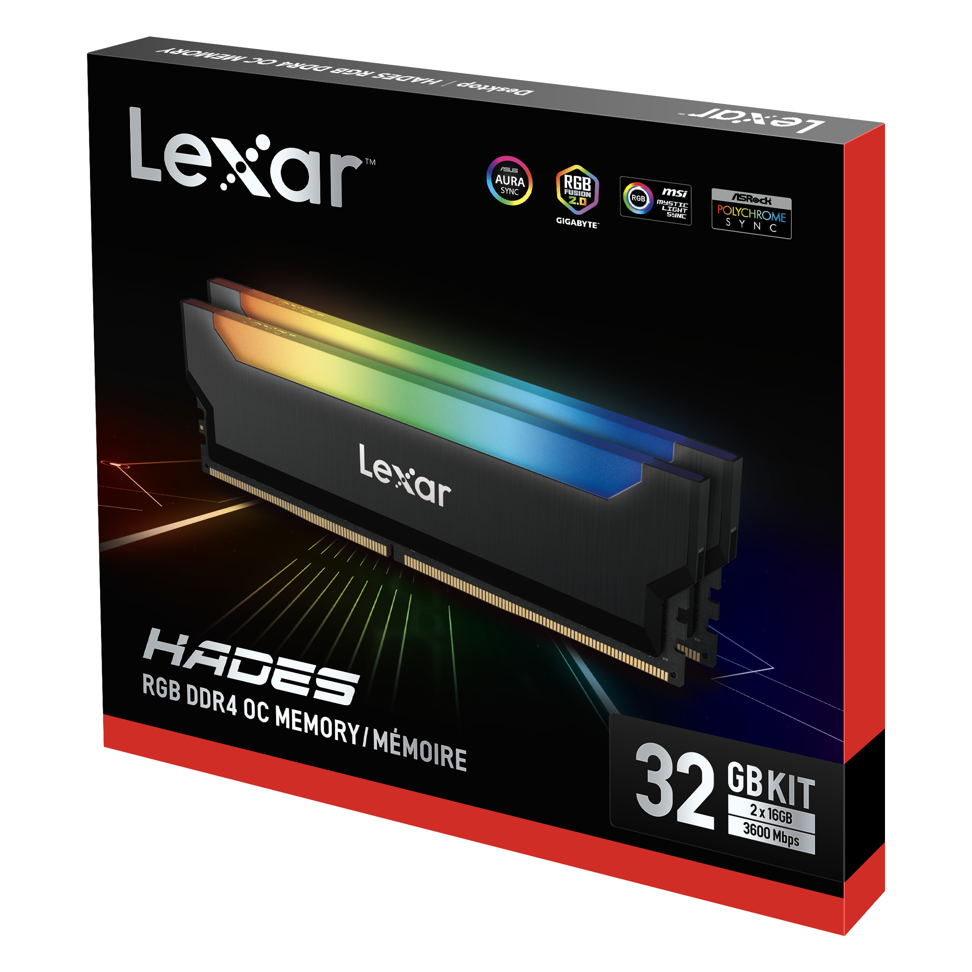 Lexar Hades RGB DDR4 3600 デスクトップ用メモリ LD4BU016G-R3600GDLH ...