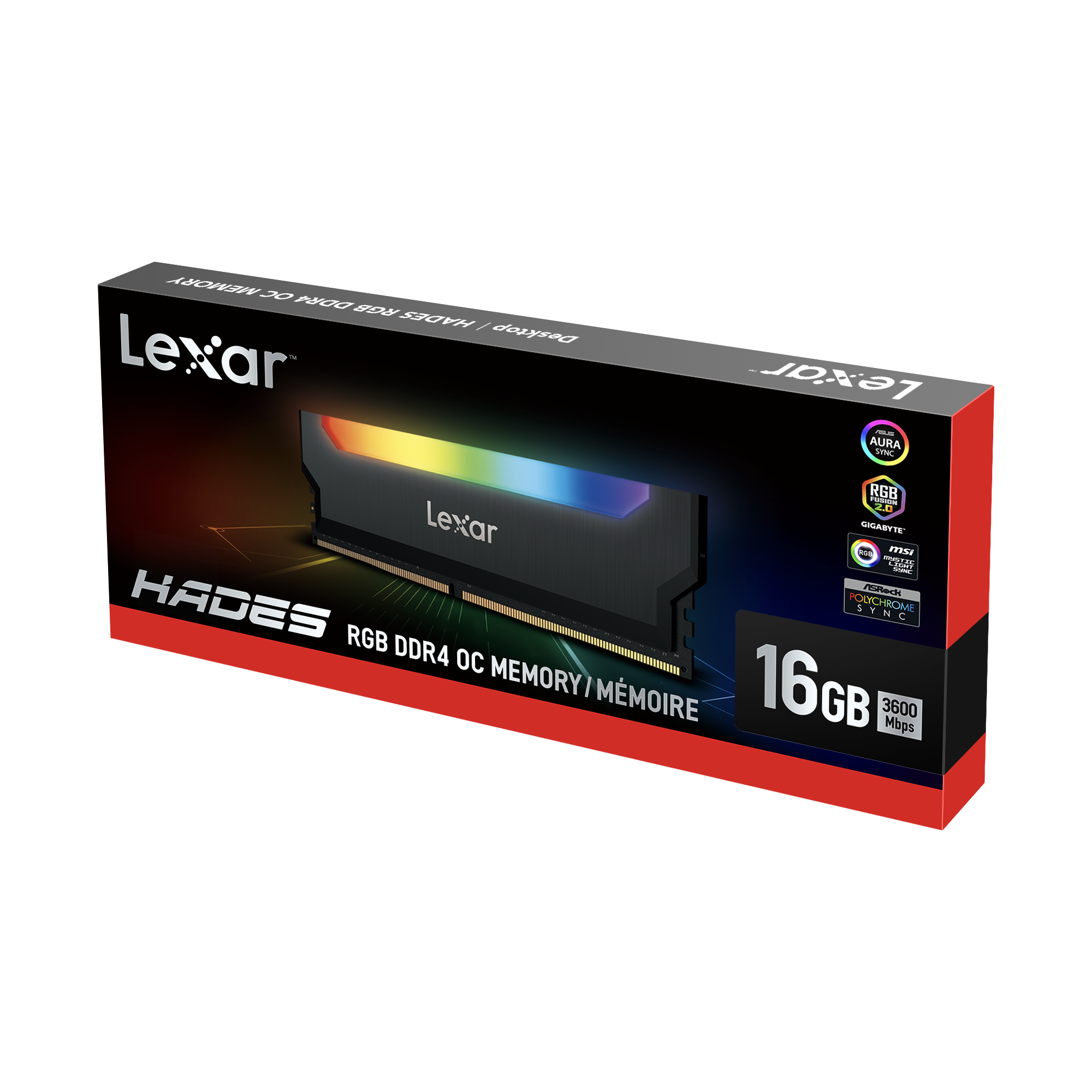 Lexar Hades RGB DDR4 3600 デスクトップ用メモリ LD4BU016G-R3600GSLH(16GB x 1)