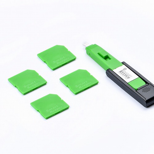 HIDISC SmartKeeper ESSENTIALシリーズ SDポート ロックアダプタ 4個 プラス ロック解除キー(Lock Key Mini) セット グリーン HDSD04PKGN