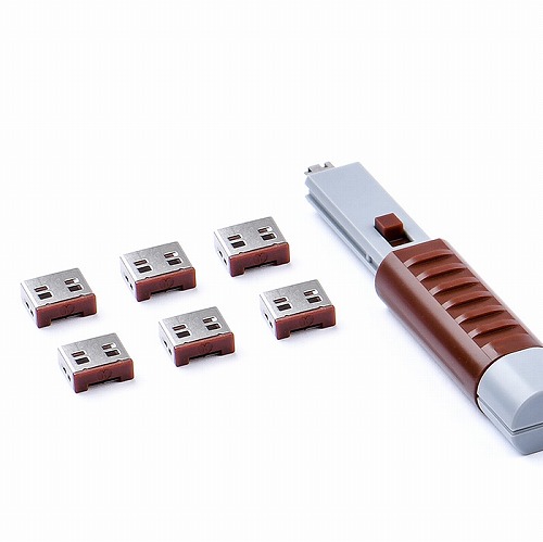HIDISC SmartKeeper ESSENTIALシリーズ USBポートロック 6個 プラス ロック解除キー(Lock Key Basic) セット ブラウン HDUL03PKBN