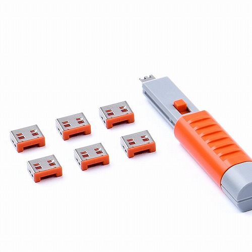 HIDISC SmartKeeper ESSENTIALシリーズ USBポートロック 6個 プラス ロック解除キー(Lock Key Basic) セット オレンジ HDUL03PKOR