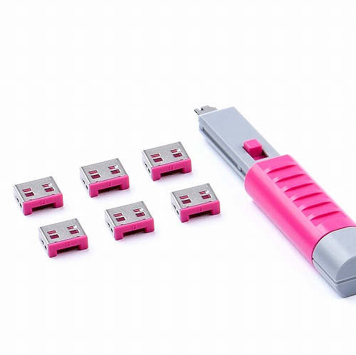 HIDISC SmartKeeper ESSENTIALシリーズ USBポートロック 6個 プラス ロック解除キー(Lock Key Basic) セット ピンク HDUL03PKPK