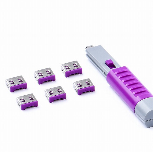 HIDISC SmartKeeper ESSENTIALシリーズ USBポートロック 6個 プラス ロック解除キー(Lock Key Basic) セット パープル HDUL03PKPL