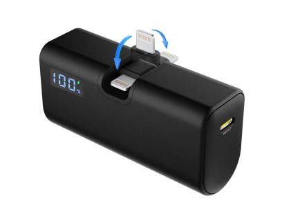 HIDISC 180°回転コネクタ直挿し Lightning 5000mAh モバイルバッテリー  PD20W対応 HD4-MBTCD20W180L05BK